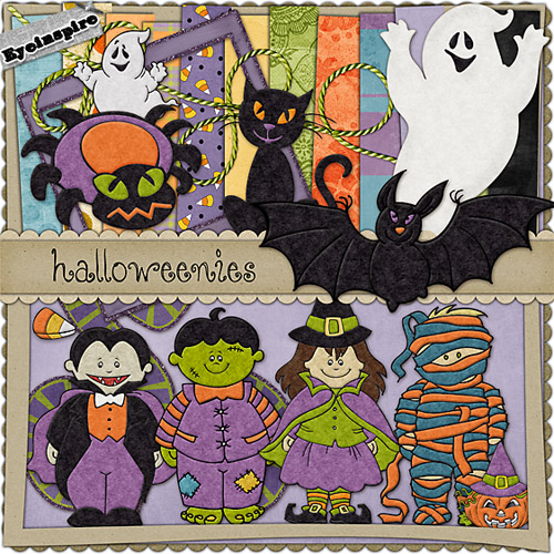 halloween, witch, clip art, digital scrapbooking kit, spider, vampire, mummy, dracula, ribbon, swirls, chipboard