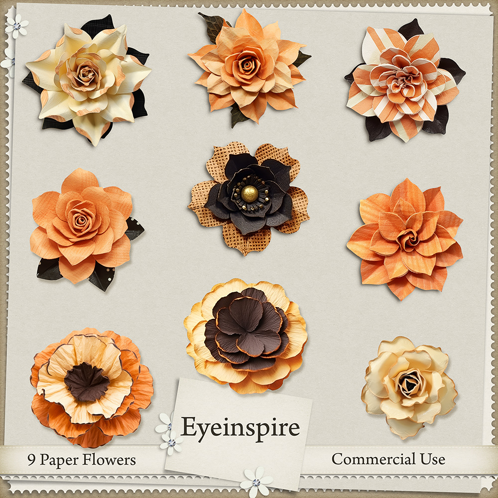 halloween chic digital paper flowers for scrapbooking, journals and crafts